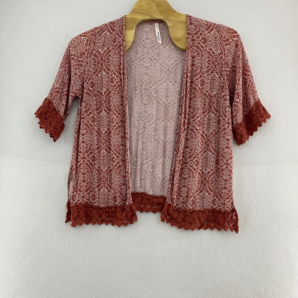 NY‎ Collection Woman Paisley Print Lace Trim Kimono Cardigan 1X